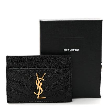 Saint Laurent Grain De Poudre Matelasse Chevron Monogram Credit Card Case Black 10 of 10