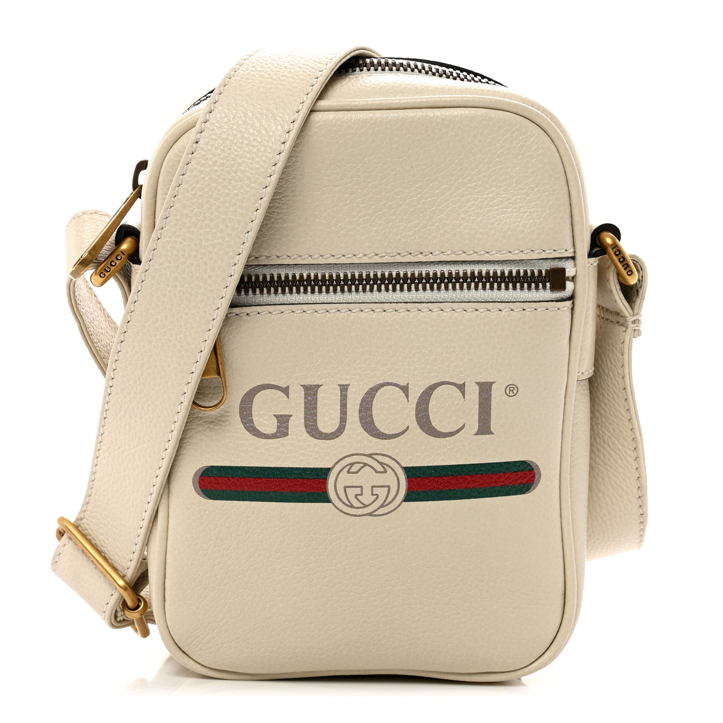 Grained Calfskin Mini Logo Messenger Bag White