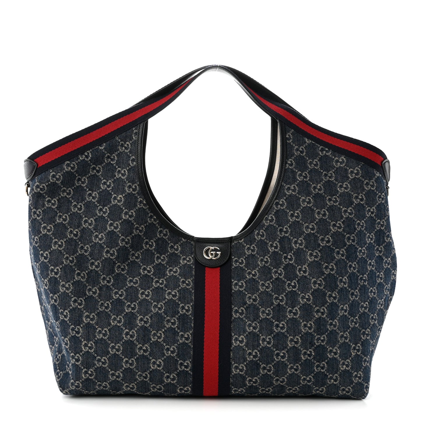 Denim GG Monogram Web Large Giglio Tote Blue