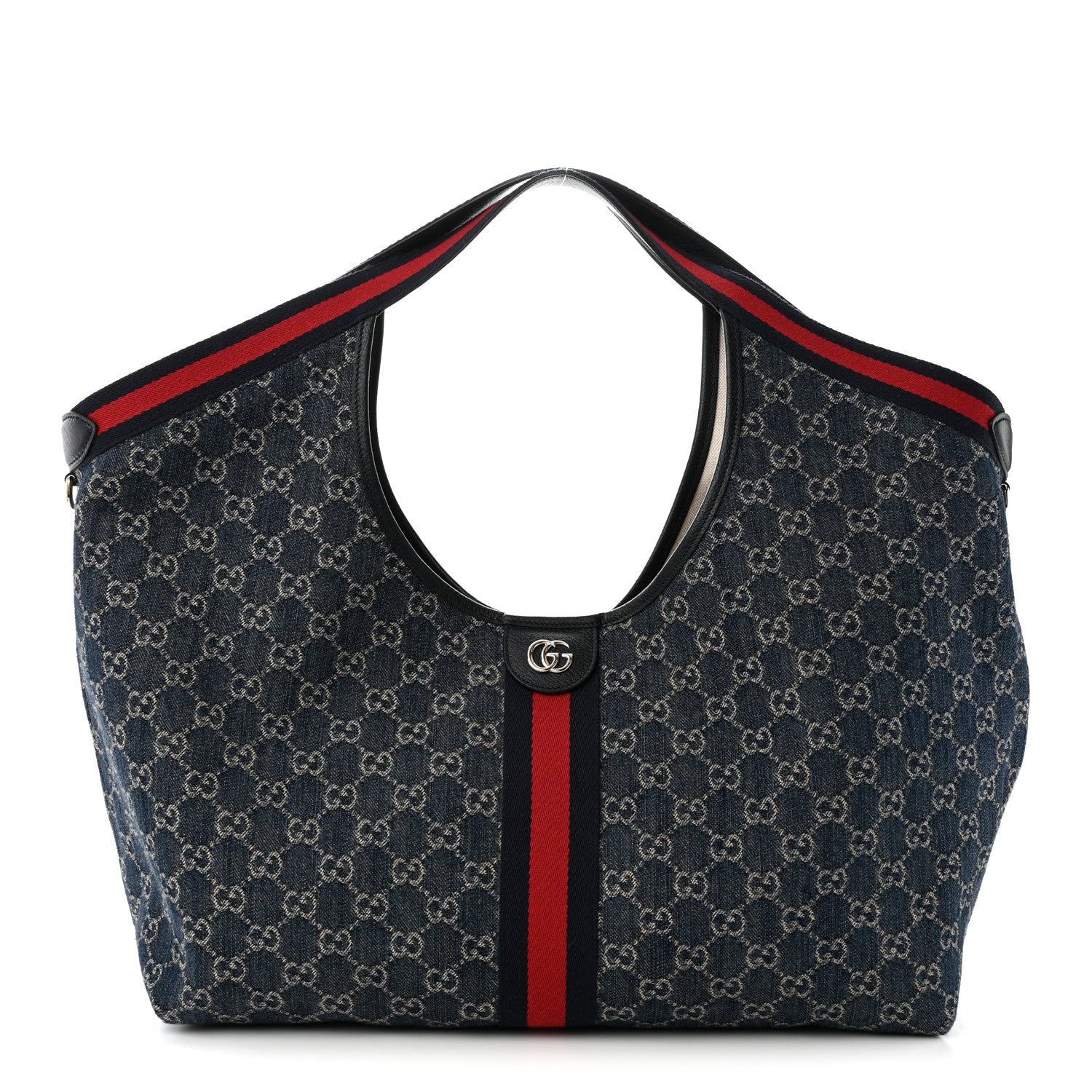 Gucci Denim GG Monogram Web Large Giglio Tote Blue 1 of 11