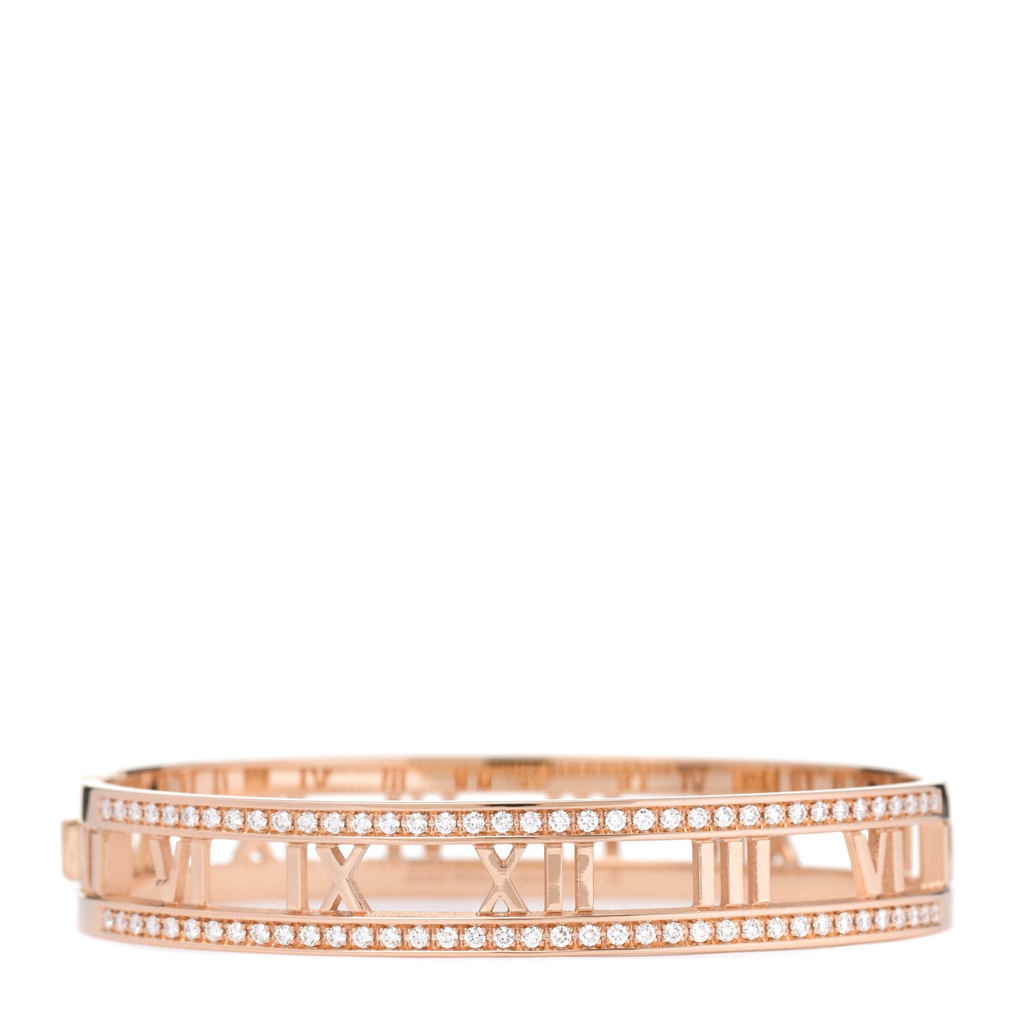 18K Rose Gold Diamond Atlas Open Hinged Bangle Bracelet