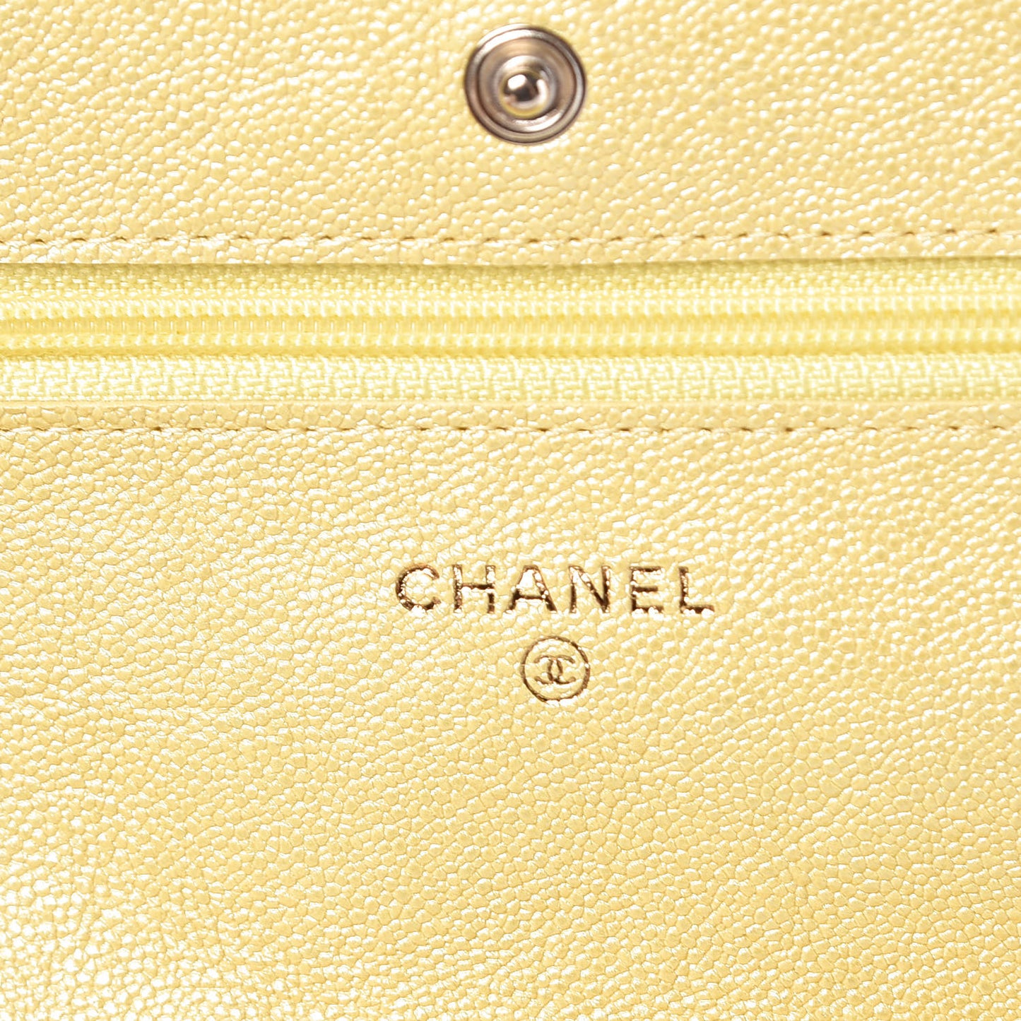 Iridescent Caviar Quilted Wallet on Chain WOC Yellow