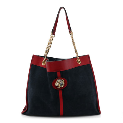 Gucci Suede Calfskin Large Rajah Chain Tote New Blue Romantic Cherry 1 of 13