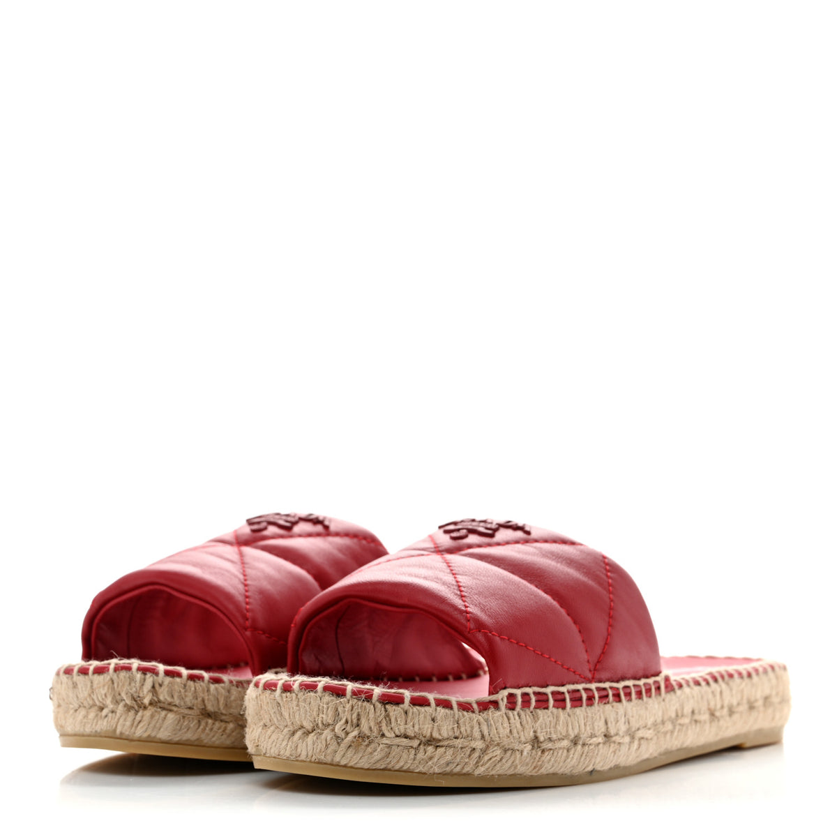 Prada Nappa Logo Quilted Espadrille 20mm Slide Sandals 38 Red 4 of 12