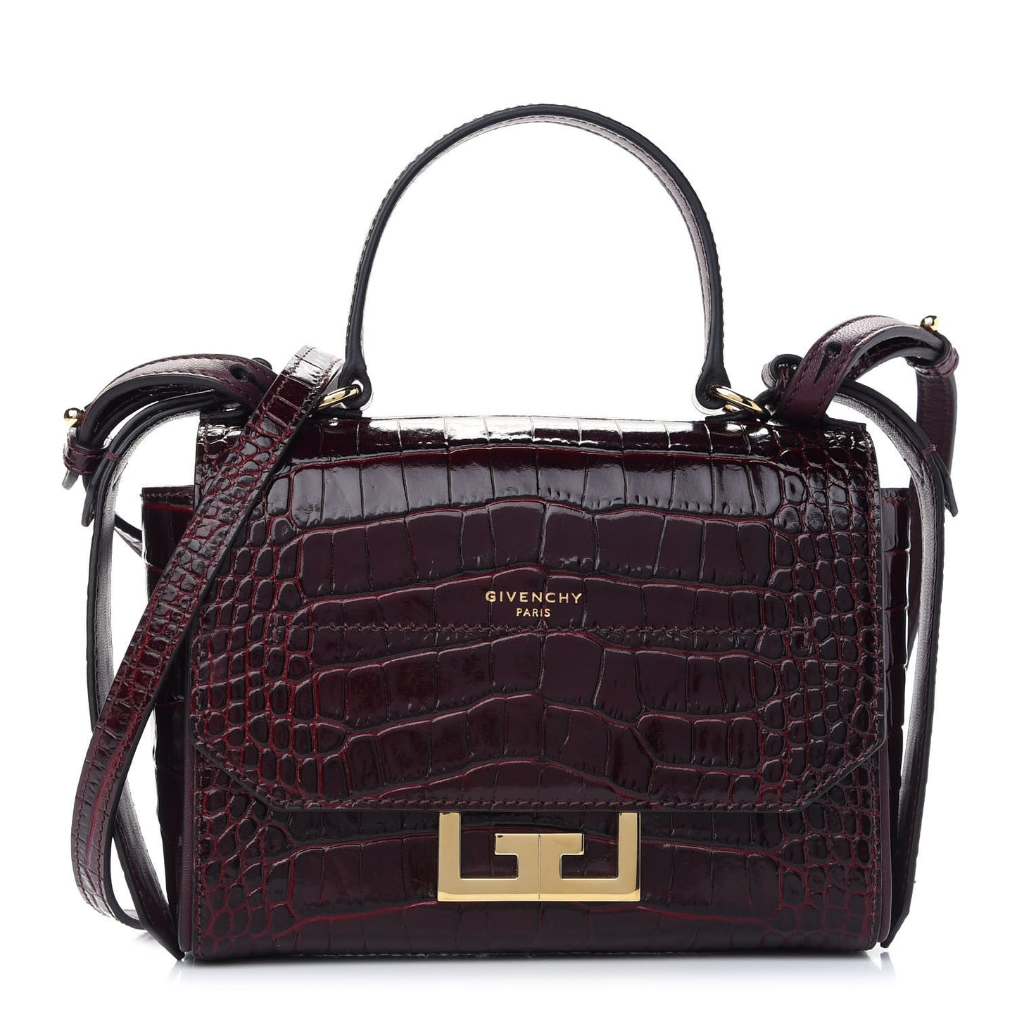 Calfskin Crocodile Embossed Eden Mini Top Handle Burgundy
