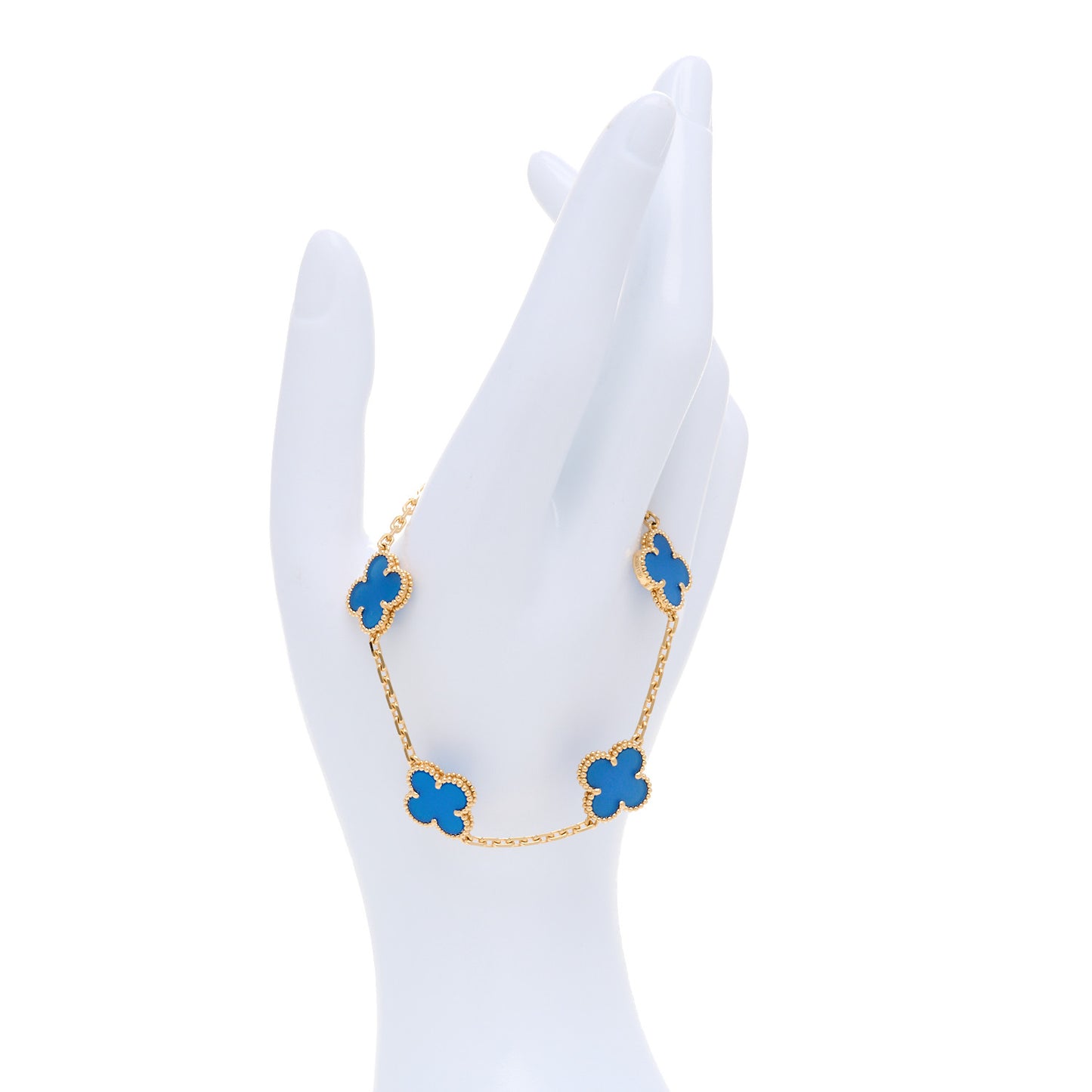 18K Yellow Gold Blue Agate 5 Motifs Vintage Alhambra Bracelet