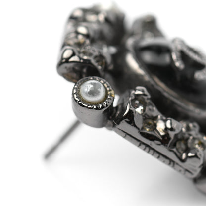 Chanel Ruthenium Pearl Crystal Enamel CC Square Earrings Silver 8 of 8