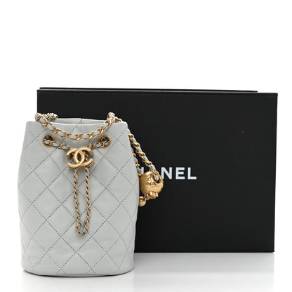 Chanel Lambskin Quilted Pearl Crush Drawstring Bag Light Grey 11 of 11