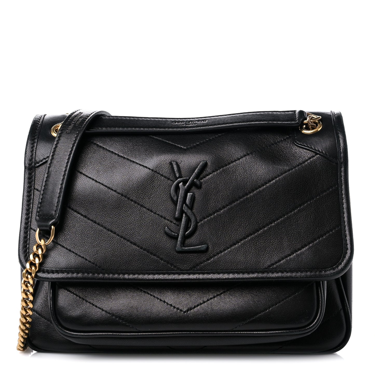 Lambskin Matelasse Monogram Baby Niki Chain Satchel Black