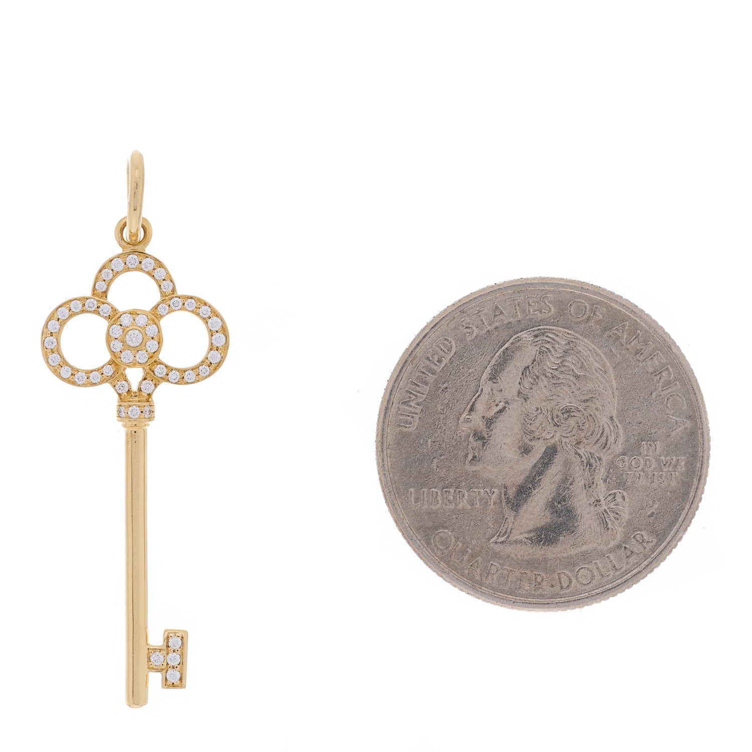 Tiffany 18K Yellow Gold Diamond Crown Key Pendant 3 of 4