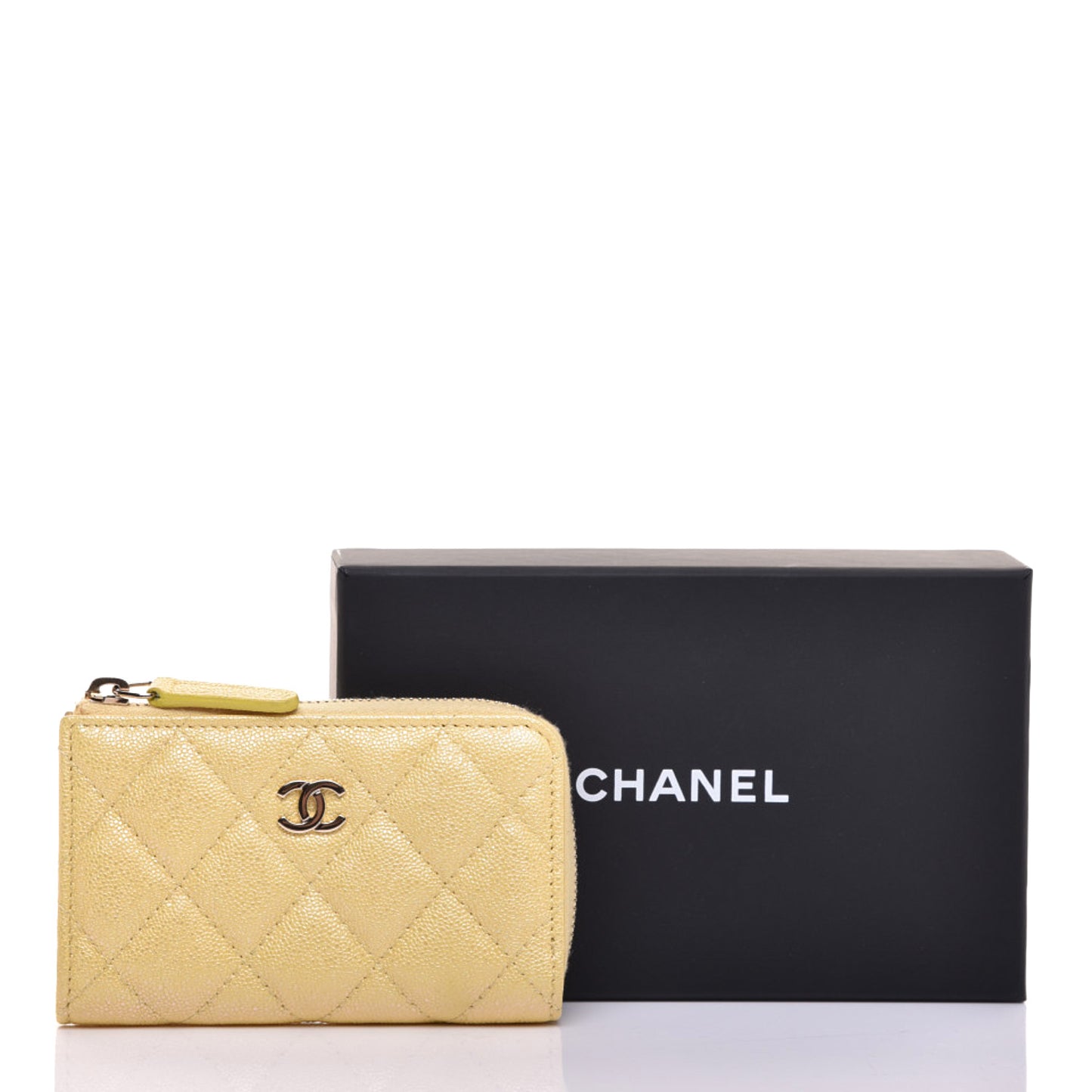 Iridescent Caviar Quilted Key Holder Case Yellow