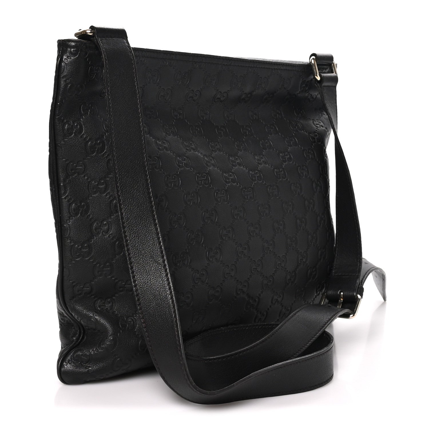 Gucci Guccissima Medium Flat Messenger Bag Black 3 of 10