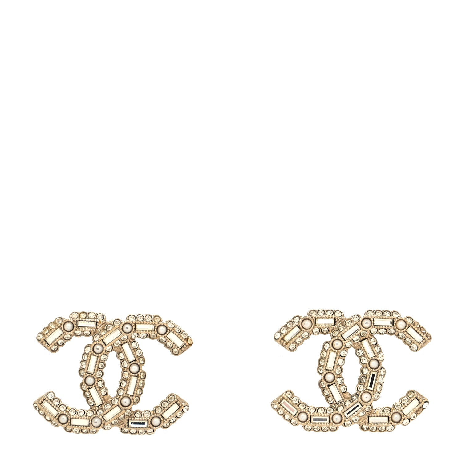 Chanel Crystal Baguette Pearl CC Earrings Gold Pearly White 1 of 4