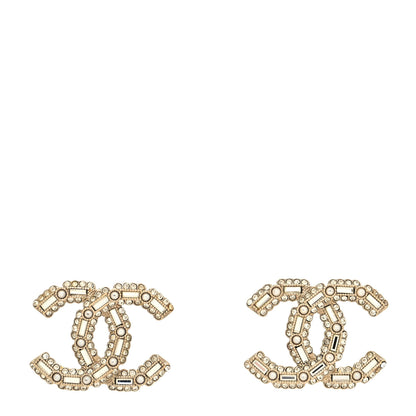 Chanel Crystal Baguette Pearl CC Earrings Gold Pearly White 1 of 4