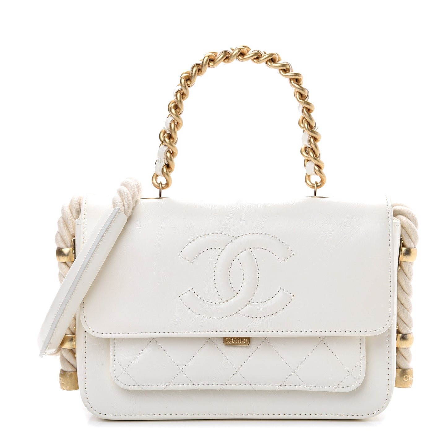 Crumpled Calfskin En Vogue Rope Flap White
