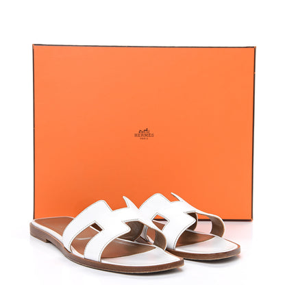 Hermes Box Calfskin Oran Sandals 38.5 White 10 of 10