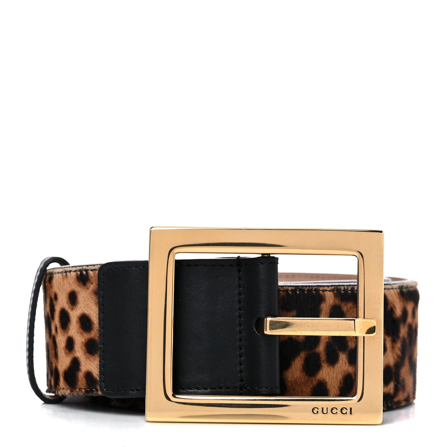 Leopard-Print Calf Hair Wide Belt 80 32