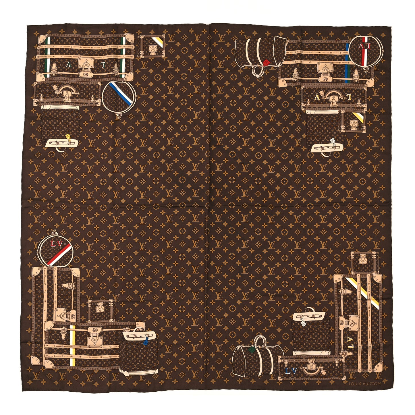 Silk Monogram Trunks Square Scarf Marroon