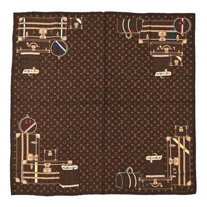 Louis Vuitton Silk Monogram Trunks Square Scarf Marroon 1 of 3