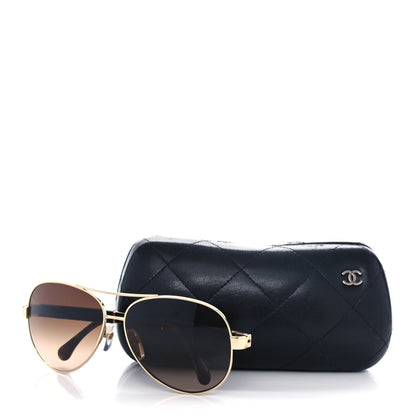 Chanel Lambskin Quilted CC Aviator Sunglasses Brown Gold 9 of 9