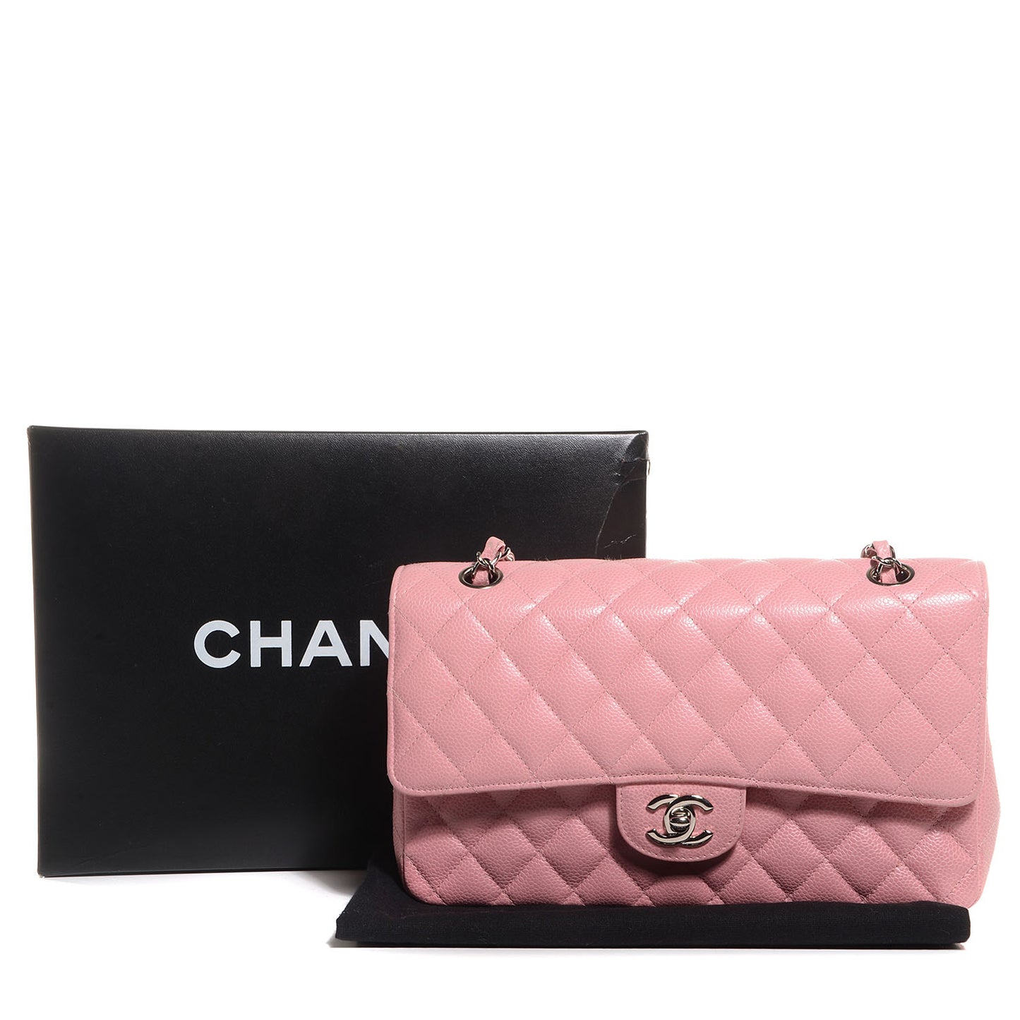 Caviar Quilted Medium Double Flap Pink