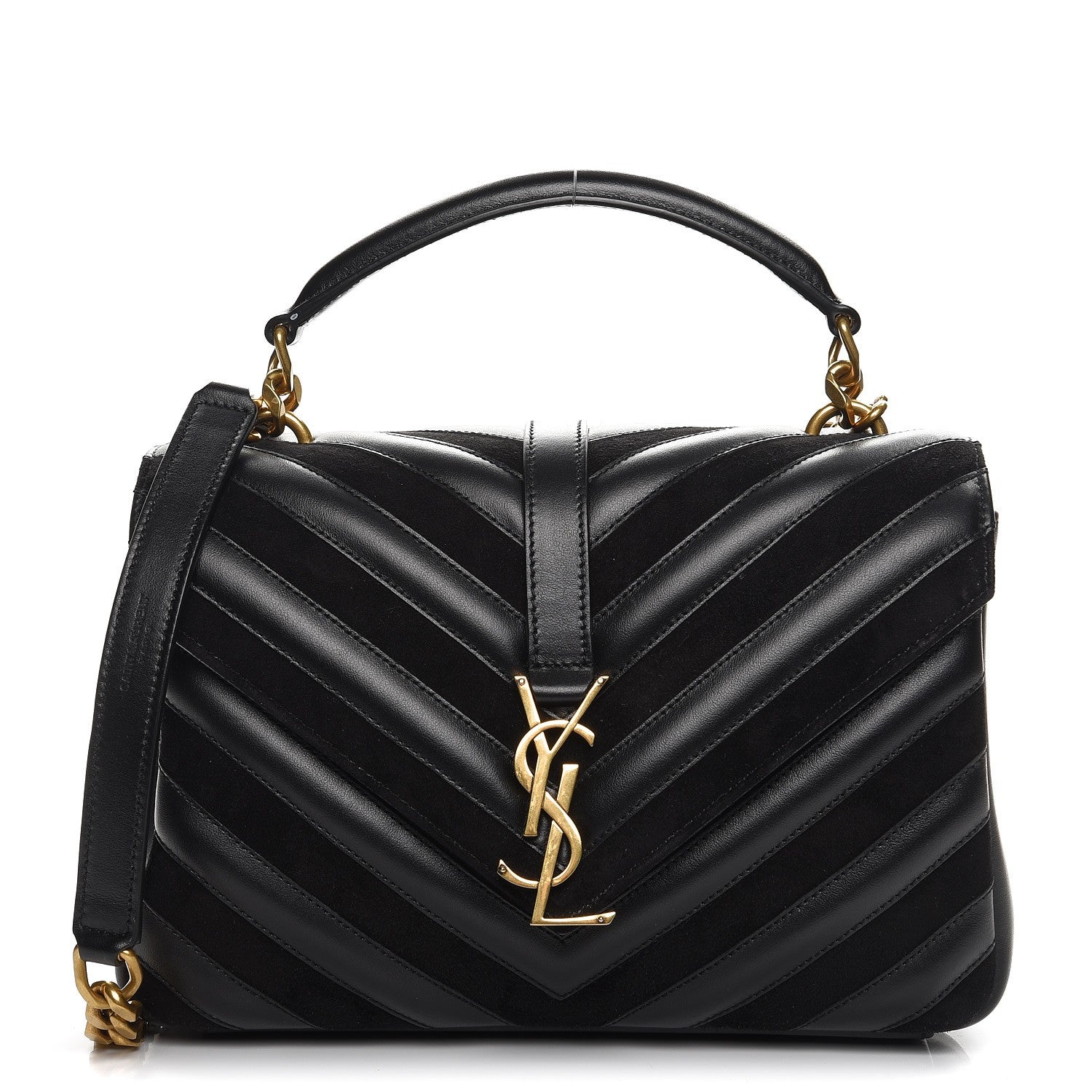 Saint Laurent Calfskin Suede Matelasse Chevron Monogram Medium College Bag Marine 1 of 8