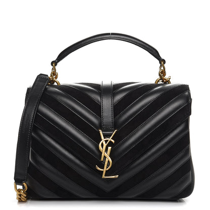 Saint Laurent Calfskin Suede Matelasse Chevron Monogram Medium College Bag Marine 1 of 8