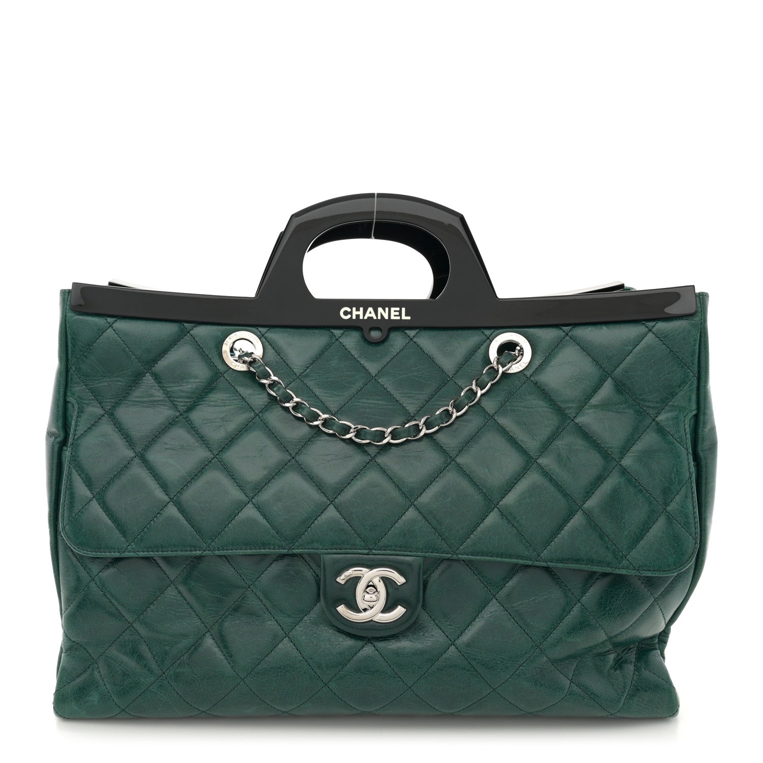 Chanel Glazed Calfskin Quilted Large CC Delivery Tote Dark Green 1 of 15