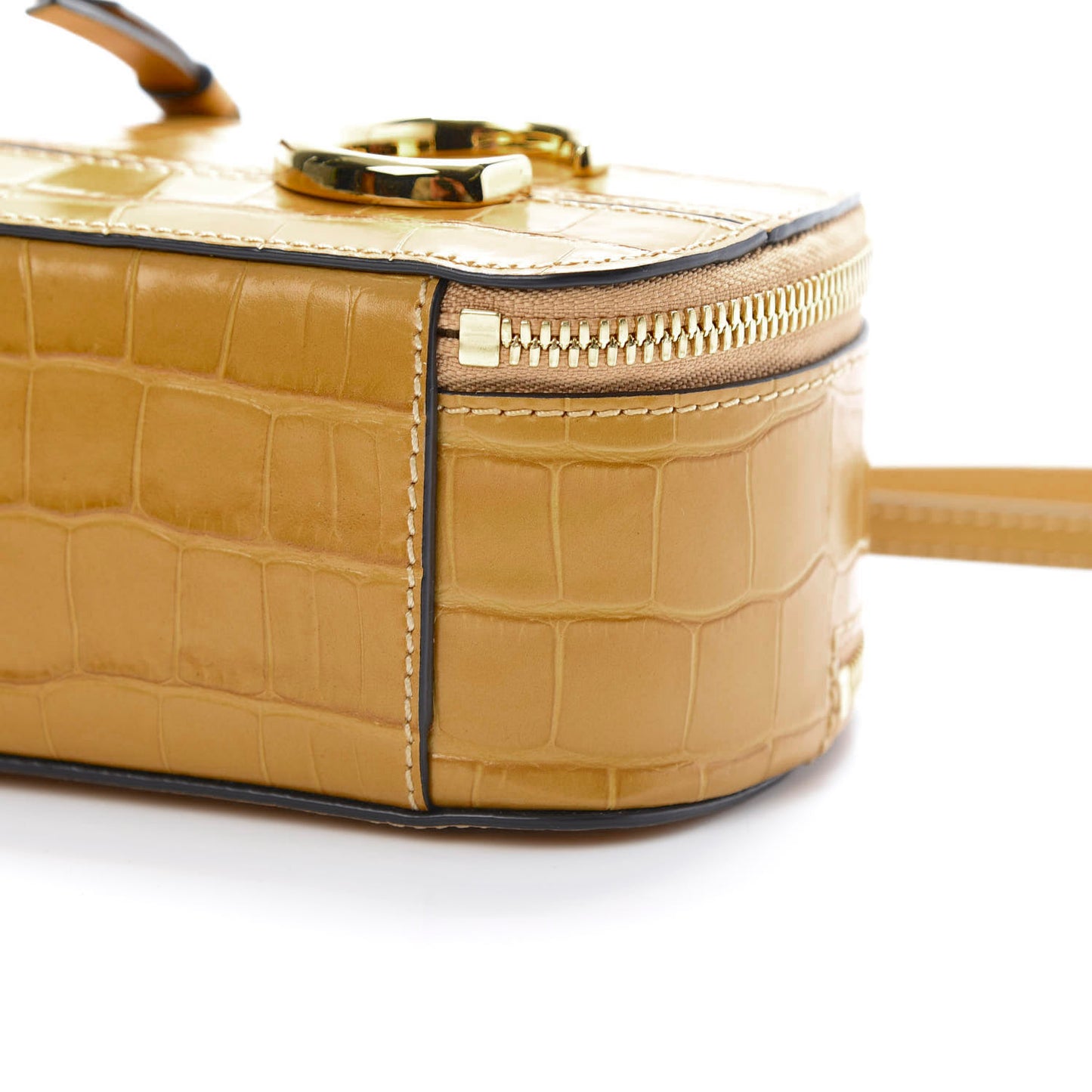 Calfskin Crocodile Embossed Mini C Vanity Bag Honey Gold