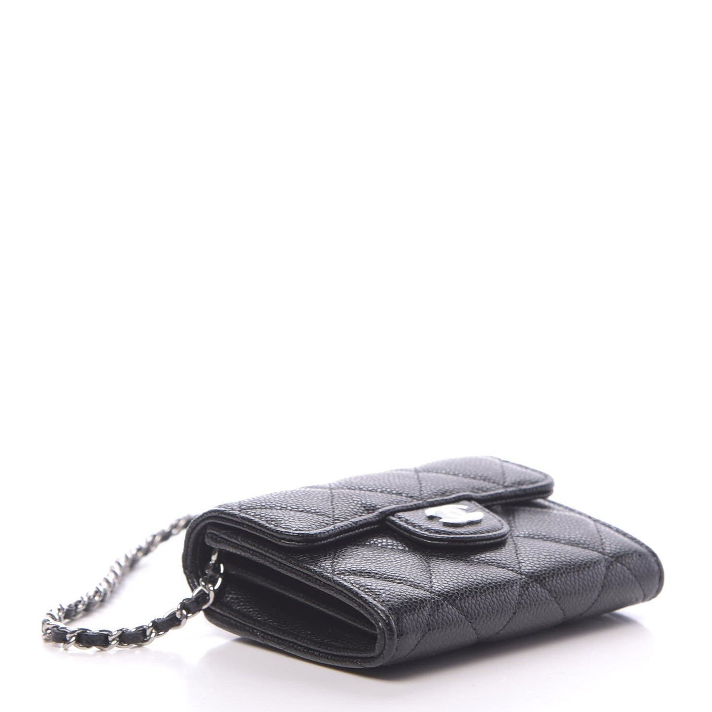 Caviar Quilted Flap Card Holder On Chain Black