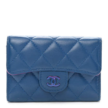 Chanel Lambskin Quilted Flap Card Holder Wallet Blue Pink 1 of 9