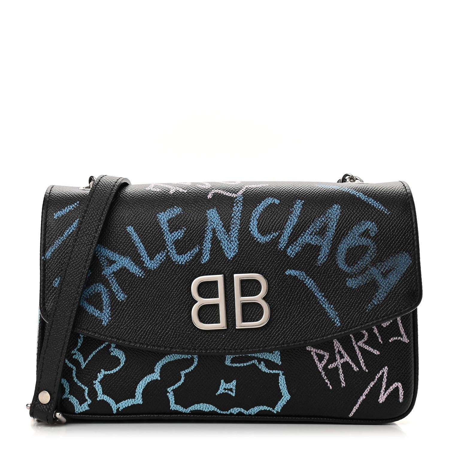 Balenciaga Calfskin Graffiti BB Chain Wallet Black Multicolor 1 of 8