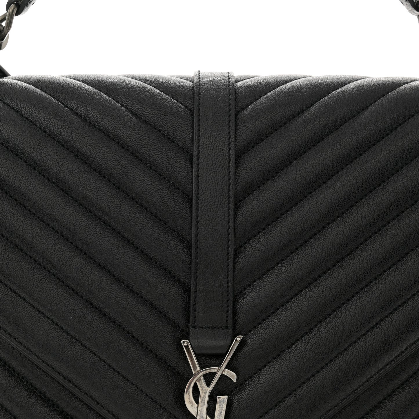 Sheepskin Matelasse Chevron Monogram Large College Satchel Black