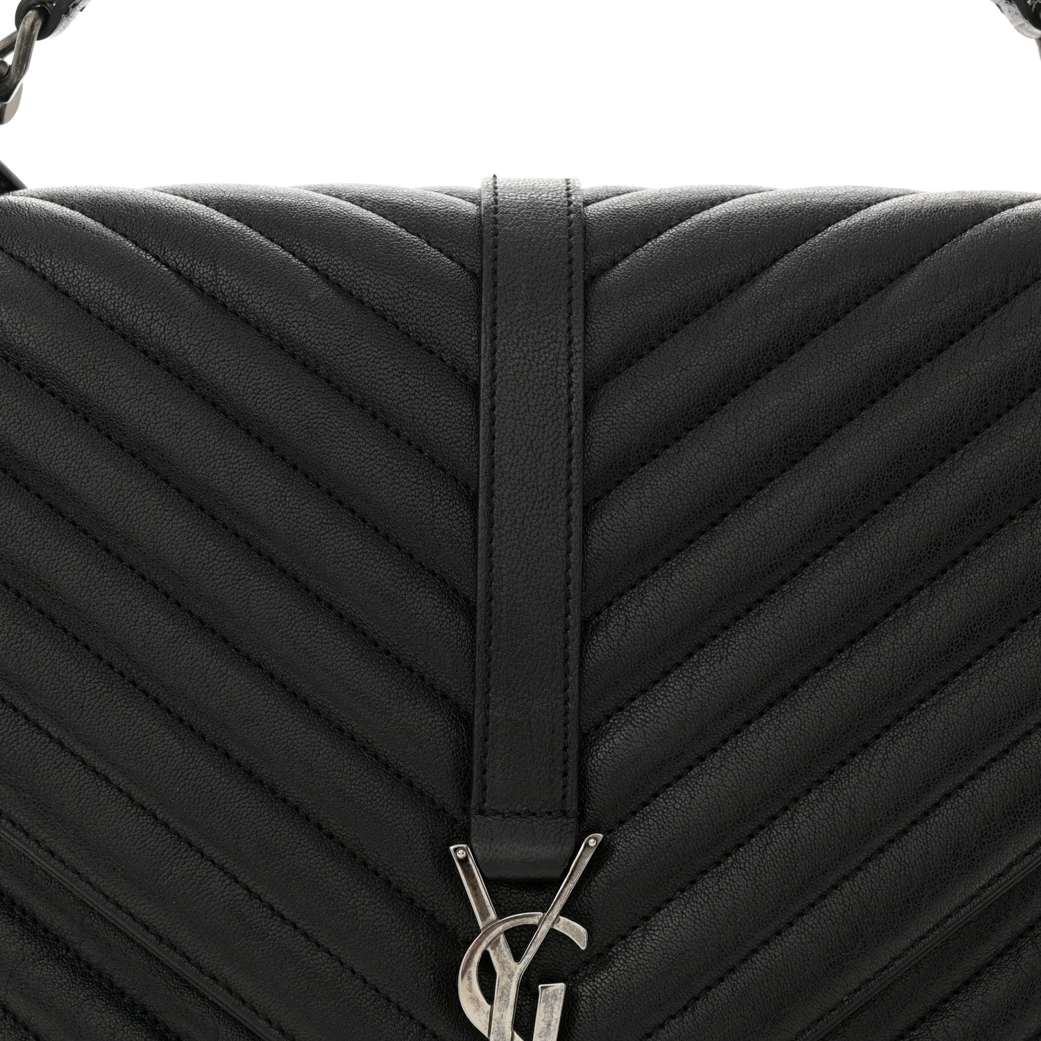 Saint Laurent Sheepskin Matelasse Chevron Monogram Large College Satchel Black 8 of 11