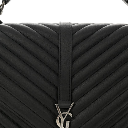 Saint Laurent Sheepskin Matelasse Chevron Monogram Large College Satchel Black 8 of 11