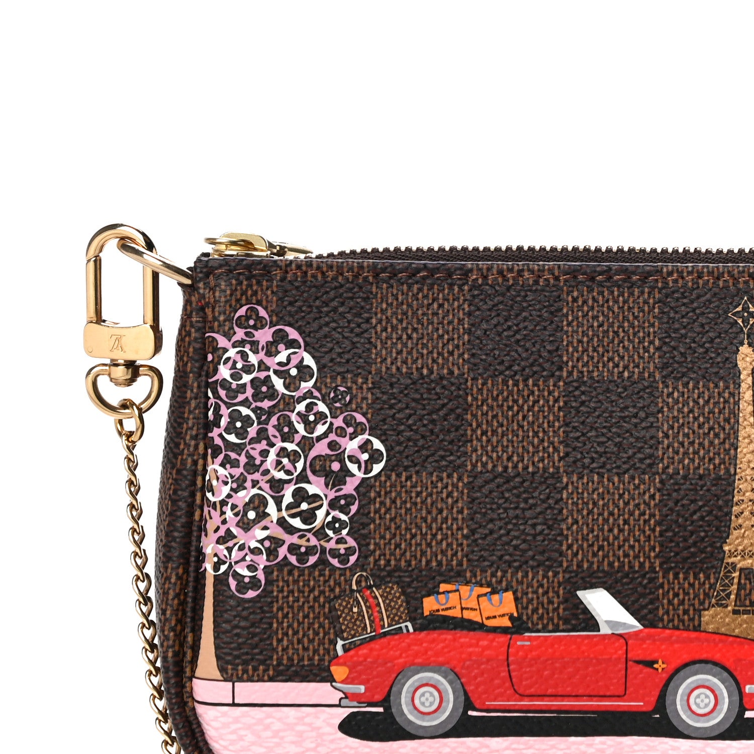 Louis Vuitton Damier Ebene 2019 Christmas Animation Mini Pochette Accessories Red 8 of 11