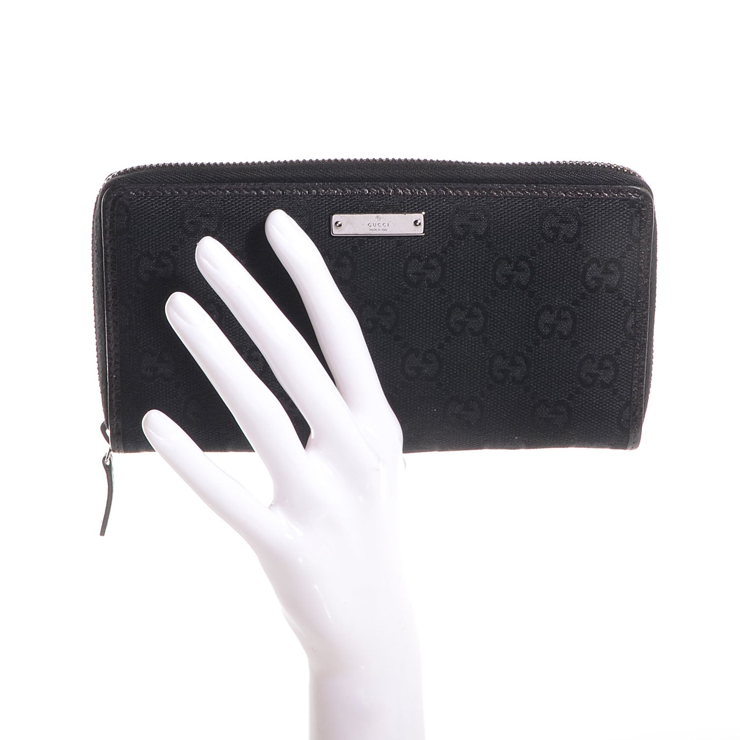 Gucci Monogram Metal Bar Zip Around Wallet Black 2 of 11