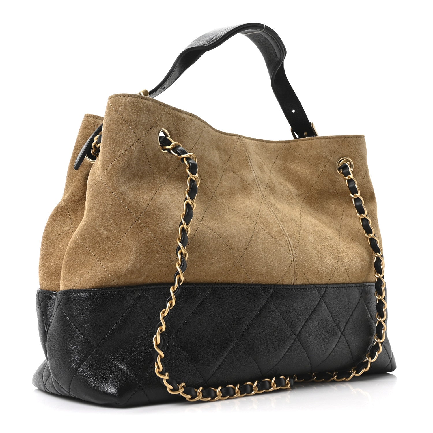 Chanel Suede Calfskin Shiny Lambskin Quilted Small Coco Base Shopping Bag Beige Black 3 of 11