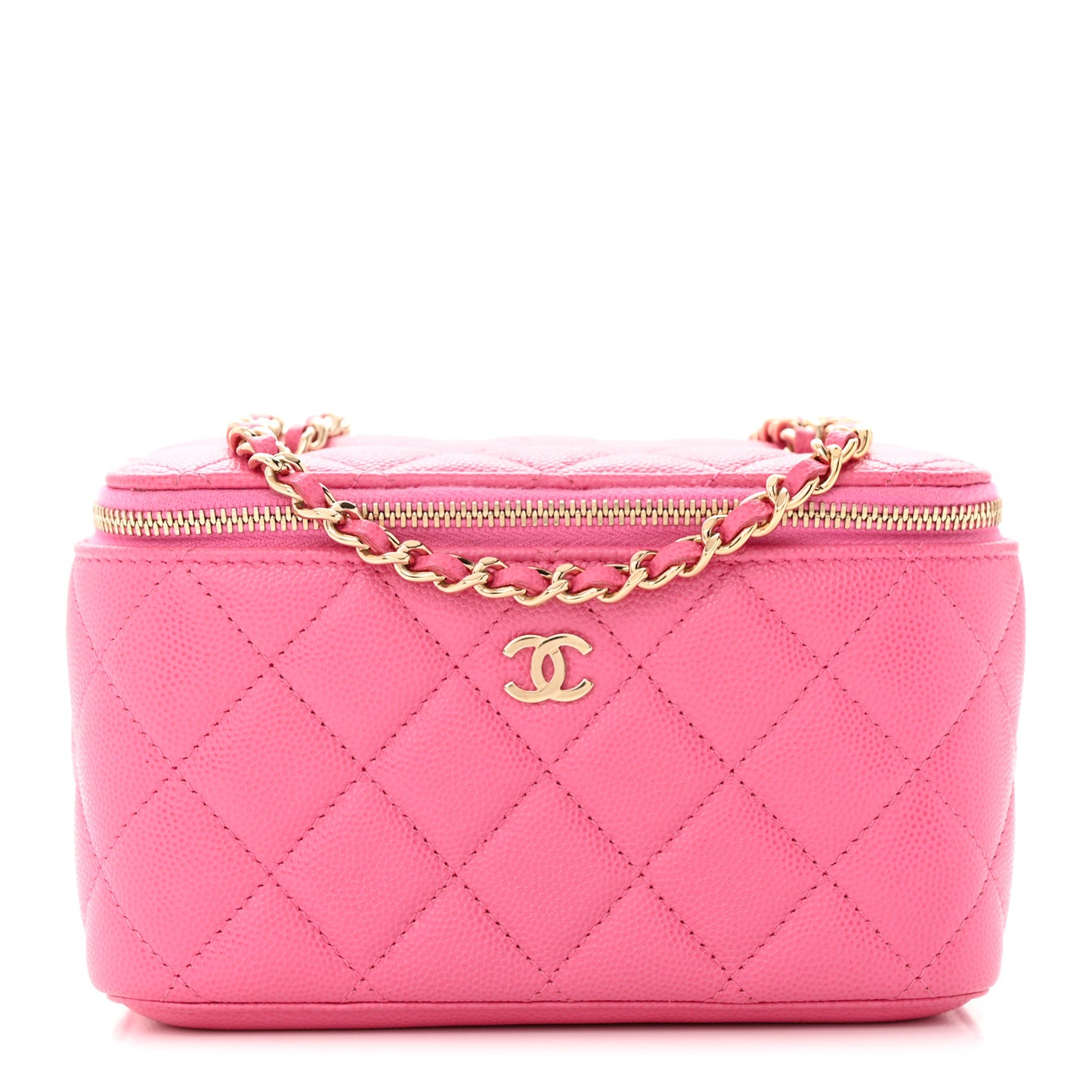 Caviar Quilted Small Vanity Case With Chain Pink