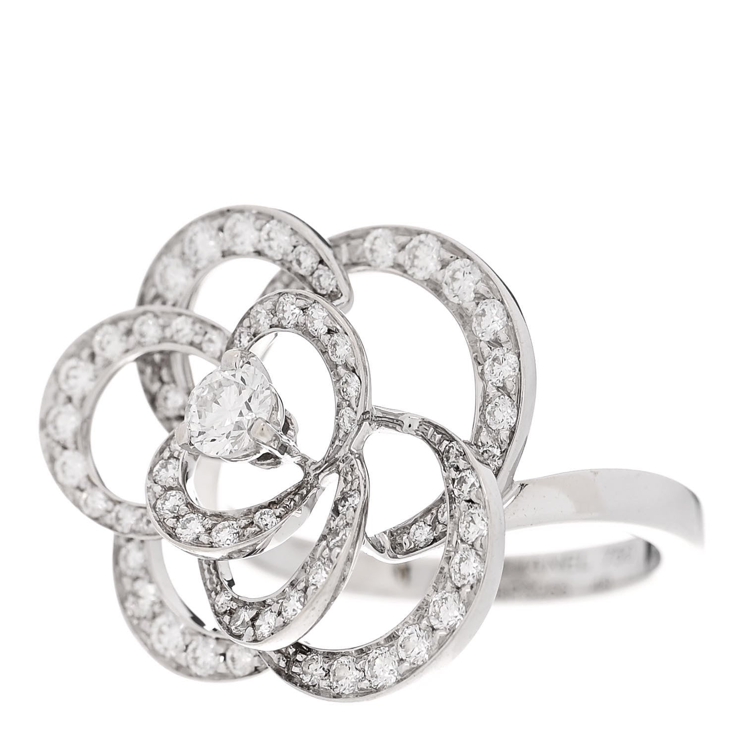 Chanel 18K White Gold Diamond Medium Fil de Camelia Ring 49 5 3 of 5