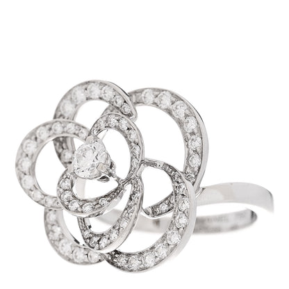 Chanel 18K White Gold Diamond Medium Fil de Camelia Ring 49 5 3 of 5