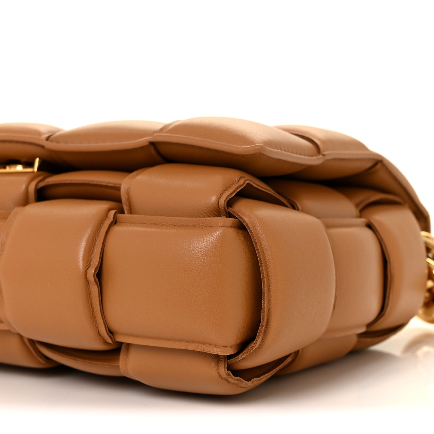 Lambskin Maxi Intreccio Padded Chain Cassette Crossbody Bag Caramel