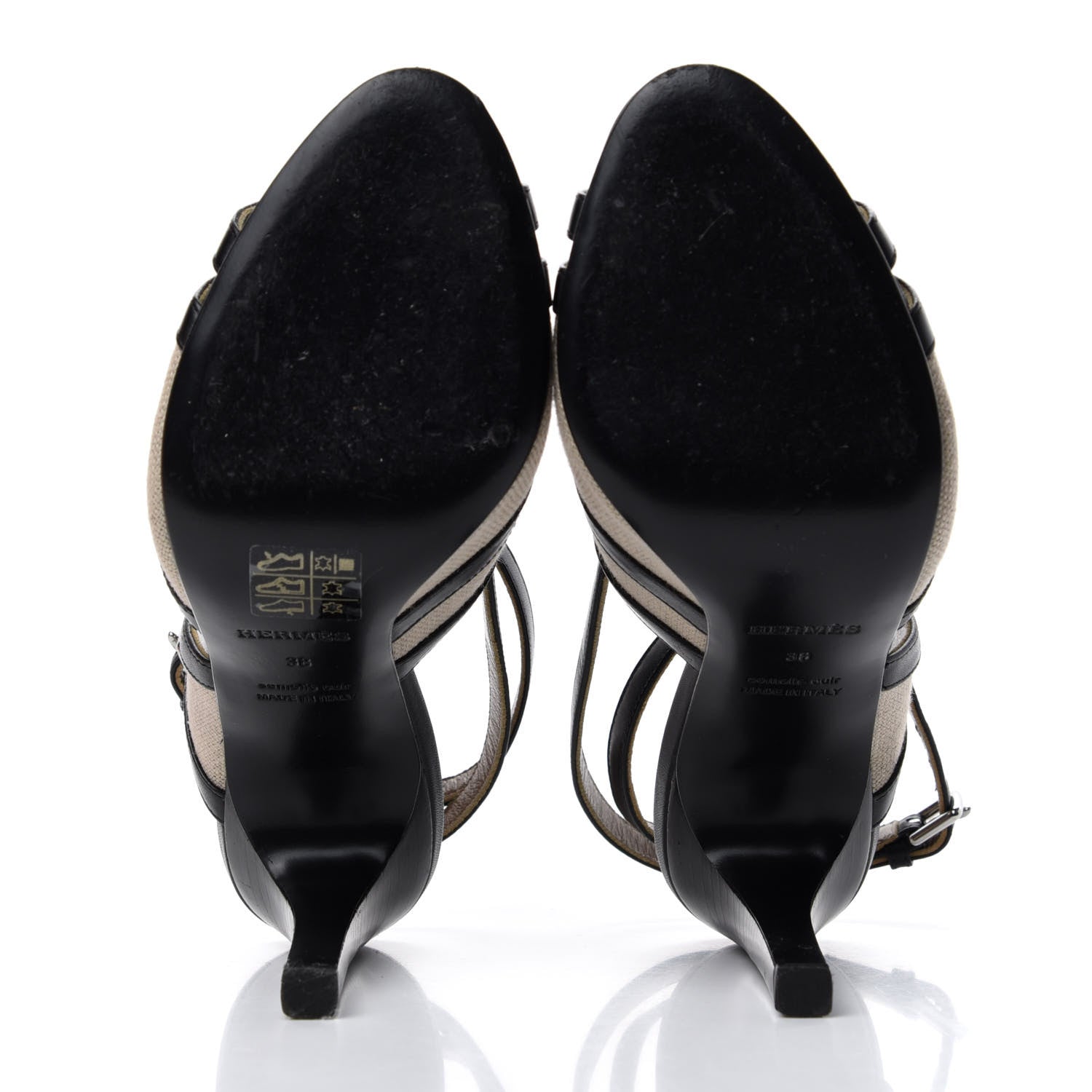 Hermes Toile Calfskin Rafaella Sandals 38 Natural Black 6 of 10