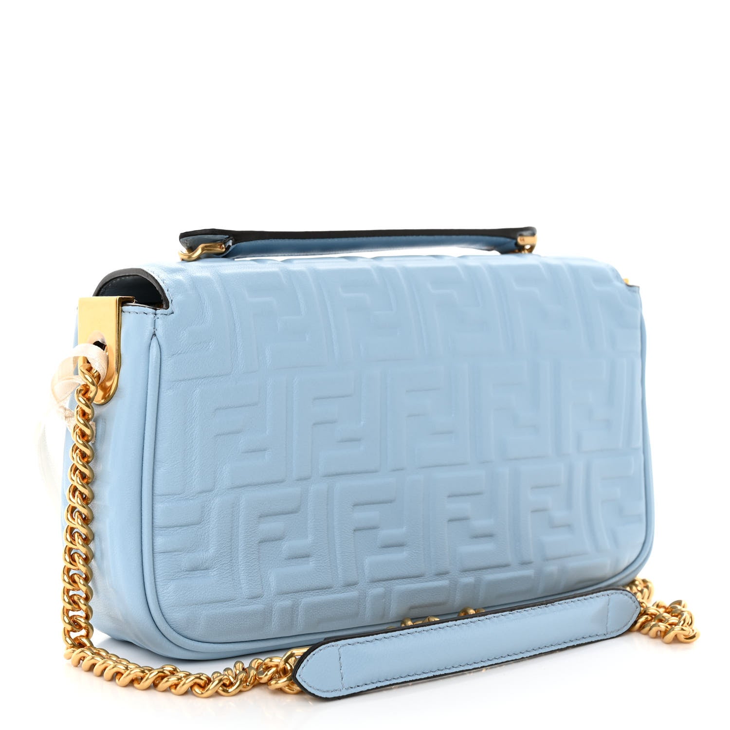 Fendi Nappa Small FF Embossed Midi Chain Baguette Azzurro Baby 3 of 9