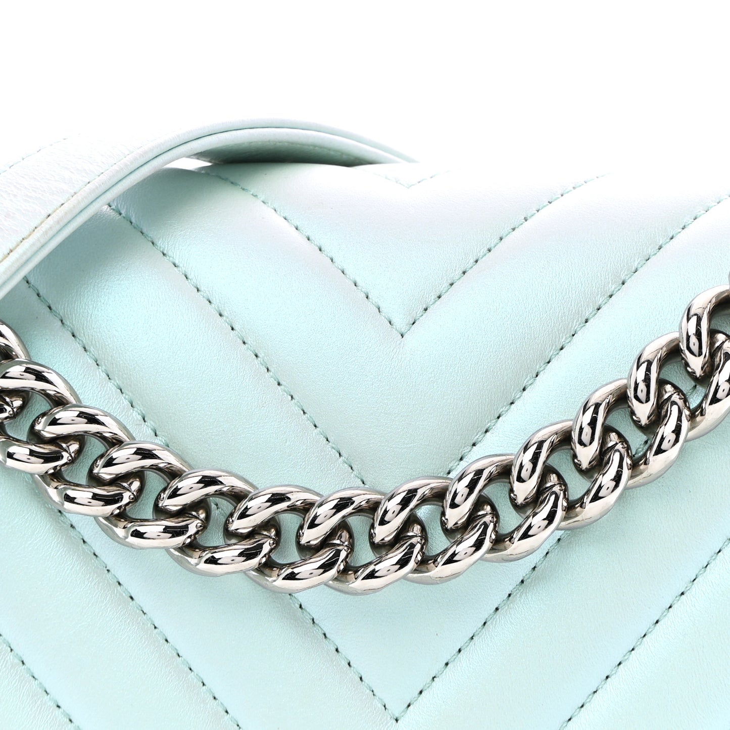 Iridescent Lambskin Chevron Quilted Medium Boy Flap Turquoise