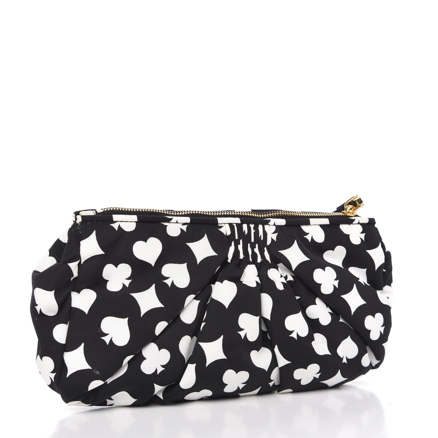 Faille Playing Card Print Clutch Black Black White