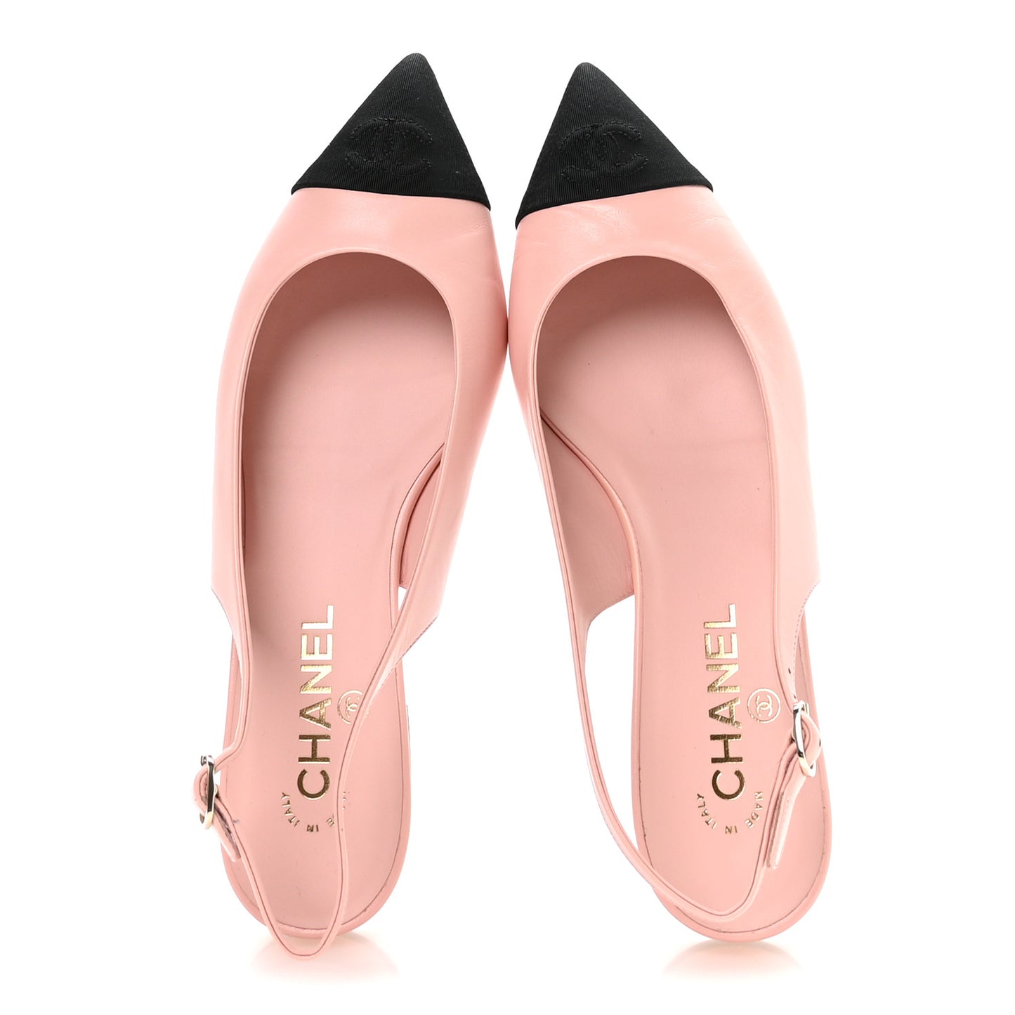 Goatskin Grosgrain Pointed Toe CC Slingback Flats 39 Pink Black