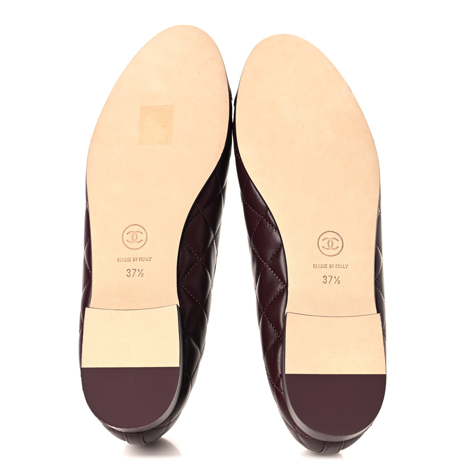 Chanel Lambskin Quilted CC Cap Toe Ballerina Flats 37.5 Dark Burgundy 6 of 10
