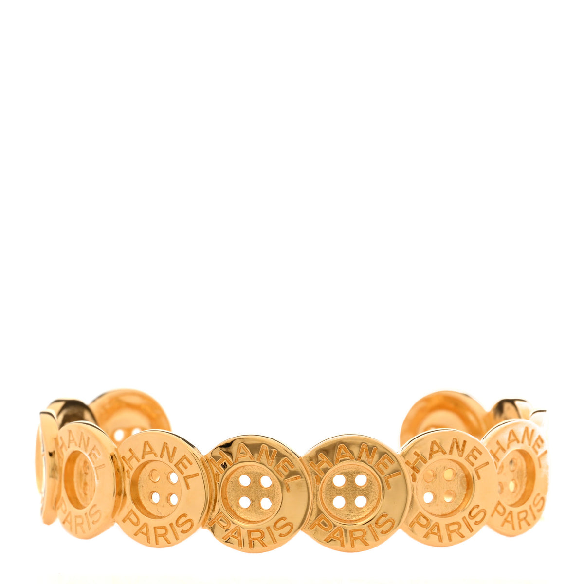 Chanel Metal Paris Button Logo Cuff Bracelet Gold 1 of 5