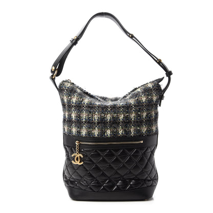 Chanel Tweed Aged Calfskin Quilted Casual Style Hobo Black 1 of 10